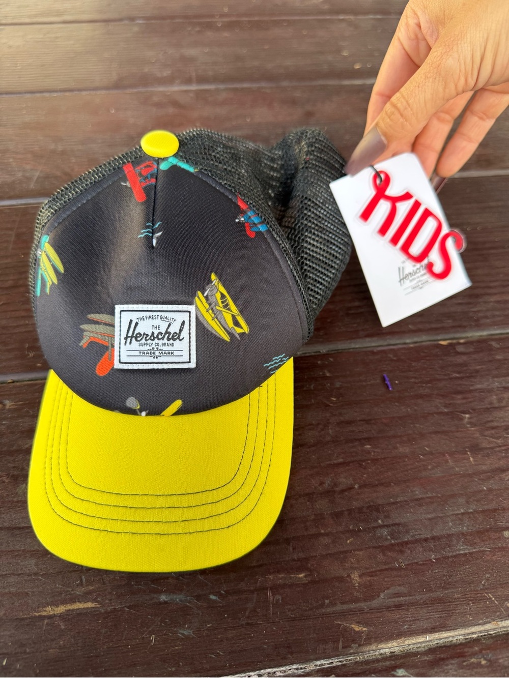 Herschel Boys Trucker Hat Black Yellow Mesh Back Adjustable Logo Graphic